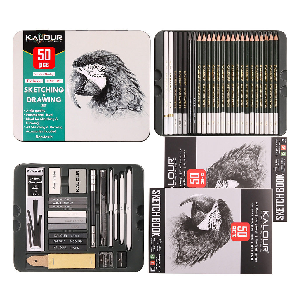 New 52 piece sketch set art drawing pencil素描铅笔套装