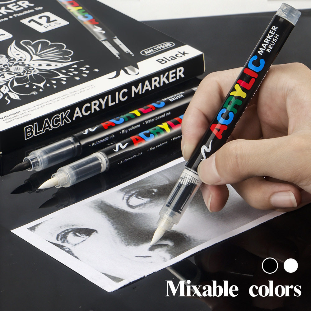 Art highlighter pen, soft tipped marker pen黑卡高光记号笔