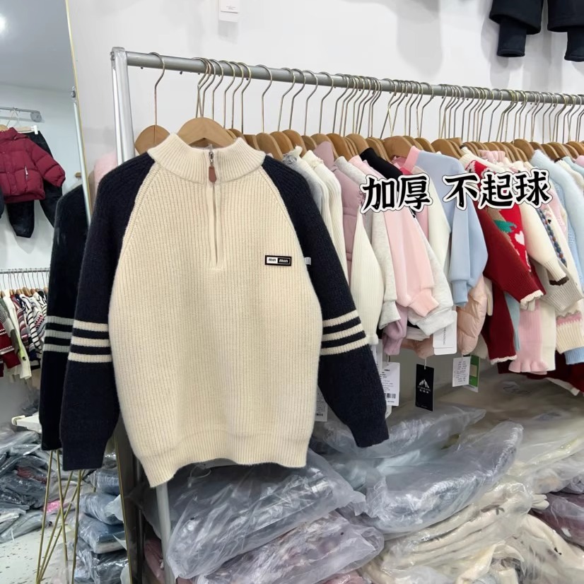 不起球男童毛衣冬季半开领针织衫