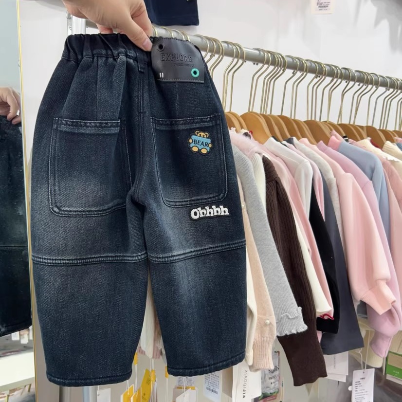 男童加绒牛仔裤冬季一体绒裤子潮