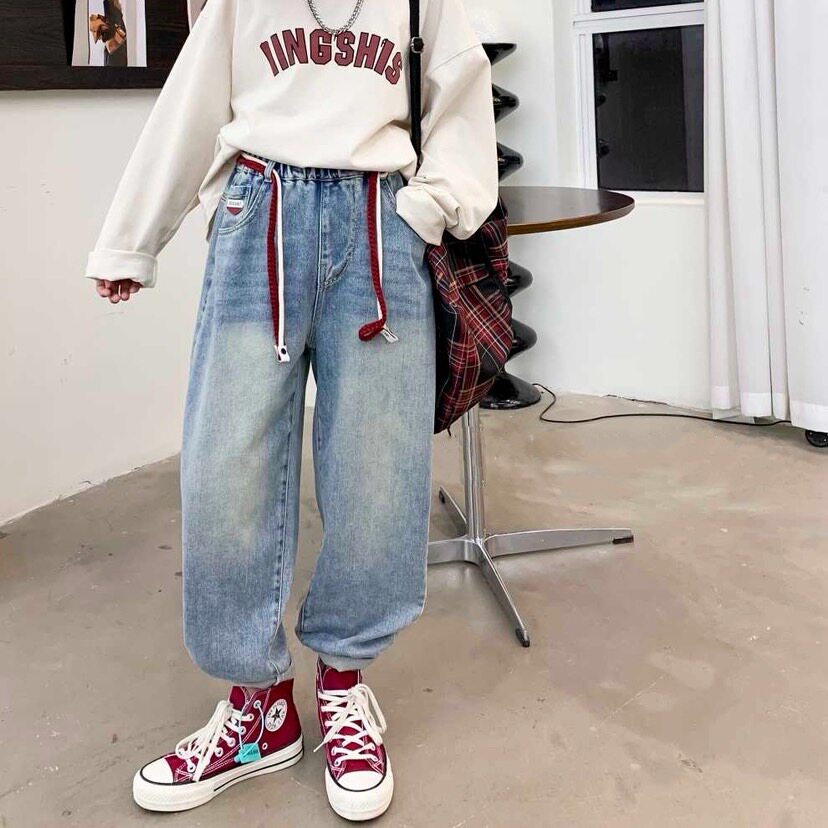 男童牛仔裤春装大童浅色软糯男孩工装休闲裤宽松裤子潮老爹裤儿童