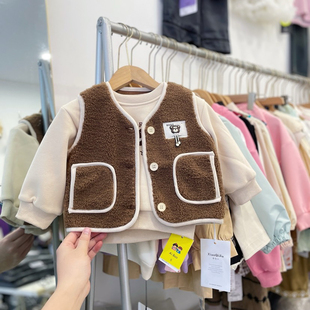 男童女童马甲冬季一体仿羊羔毛背心幼儿园小马褂外穿儿童马夹外套