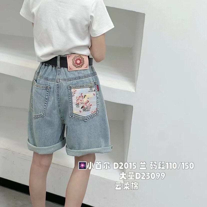 小首尔女童牛仔短裤夏季薄款柔软女孩国风中裤百搭儿童潮牌休闲裤