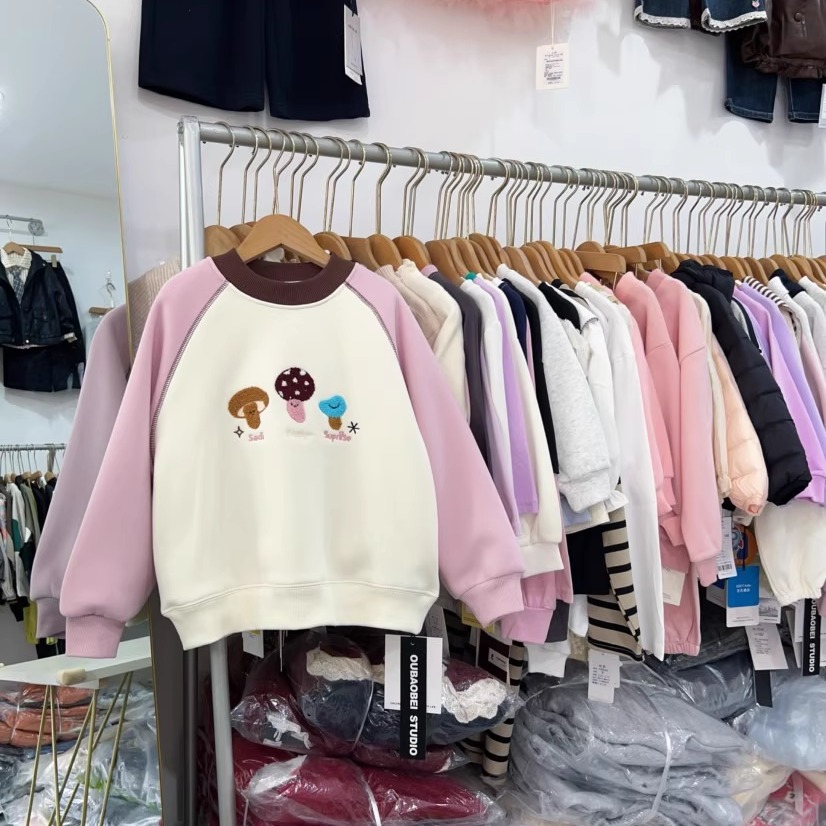 女童加绒卫衣冬季拼色一体绒上衣