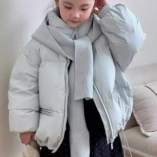 女童羽绒服冬季带韩版围巾连帽抗寒保暖洋气小女孩白鸭绒外套儿童