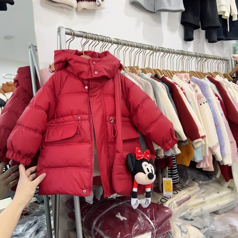 免洗加厚加绒女童棉服外套冬季红色可爱米奇包包女孩保暖棉衣儿童