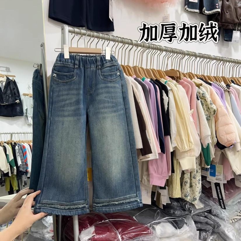 女童加绒牛仔裤冬季一体绒裤子潮