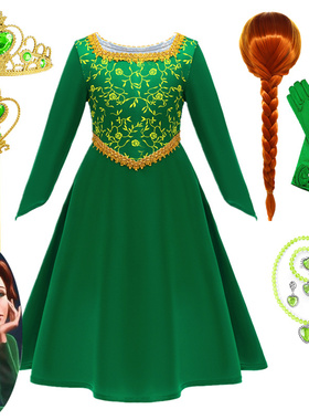 怪物史莱克COS绿色连衣裙Fiona菲奥娜公主cosplay万圣节扮演服装