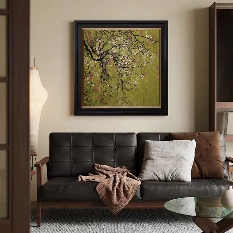 满城春中古风客厅装饰画纯手绘油画法式复古花卉挂画入户玄关壁画图片