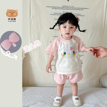 婴儿衣服夏季薄款女宝宝夏装背带裤套装女童两件套多巴胺穿搭分体