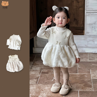 女童连衣裙女宝宝秋冬套装 背心裙子小月龄穿搭公主裙一岁周岁礼服