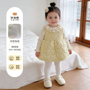 婴儿衣服女童秋冬夹棉连衣裙洋气周岁礼服背带套装裙两件装公主裙