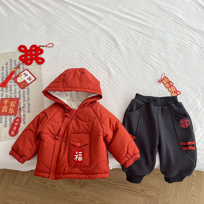 婴儿套装宝宝周岁礼服唐装两件套一岁男童儿童拜年服棉服冬装新年