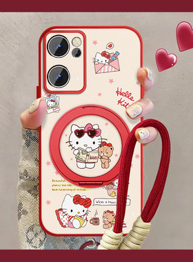 适用凯蒂猫咪opporeno7手机壳女可爱Reno7pro新款挂绳Rano7se支架0pp0小羊皮por全包防摔pr0卡通保护套