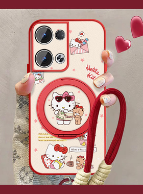 适用凯蒂猫咪opporeno13手机壳女可爱Reno13pro新款挂绳Rano13支架0pp0小羊皮opop全包pr0防摔卡通保护套