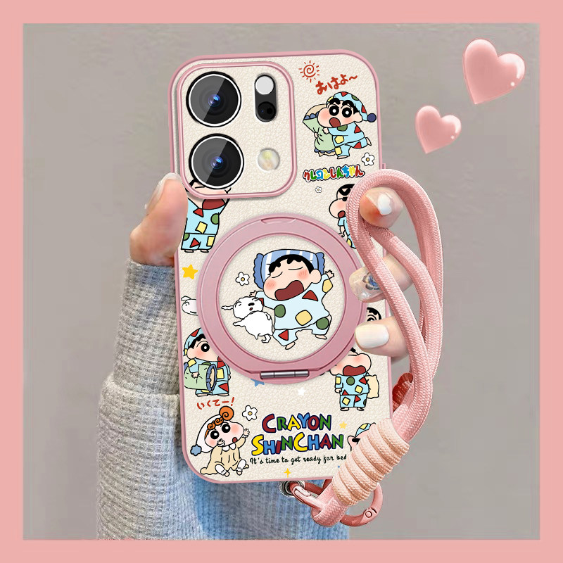 适用opporeno14手机壳卡通睡衣小新Reno14pro新款情侣Rano14磁吸外壳0pp0小羊皮opop全包por防摔支架保护套 - 实物图
