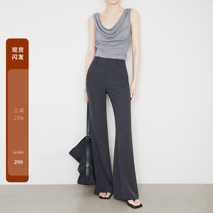 裤 夏莫卡灰色微喇裤 西装 高腰喇叭裤 6822 女弹力显瘦ROW风休闲长裤