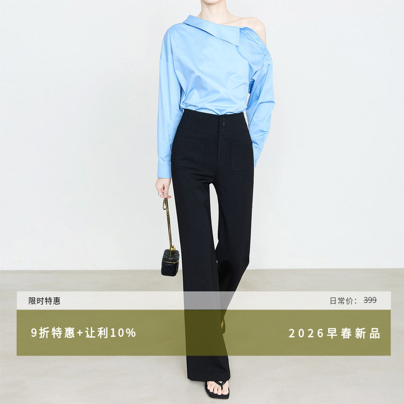 夏莫卡微喇裤女显瘦2026春夏新弹力休闲裤鱼骨腰封加长喇叭裤9748