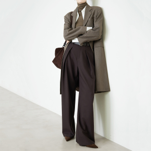 裤 显瘦西装 加长9652 秋2025新老钱风羊毛休闲裤 夏莫卡棕色阔腿裤