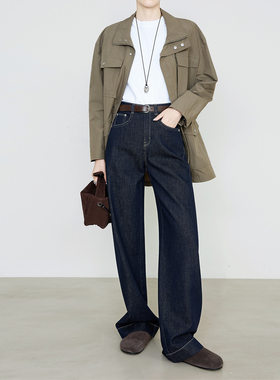 夏莫卡原牛蓝直筒裤秋2025新不掉色牛仔阔腿裤高腰显瘦牛仔裤8303