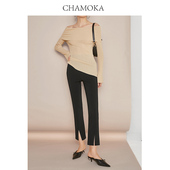 小脚裤 显瘦直筒裤 弹力休闲裤 黑色西装 女838 夏莫卡九分裤 裤 开叉裤