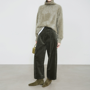 加厚9716 显瘦弧形九分裤 夏莫卡灰绿色灯芯绒裤 子女秋冬白色条绒裤