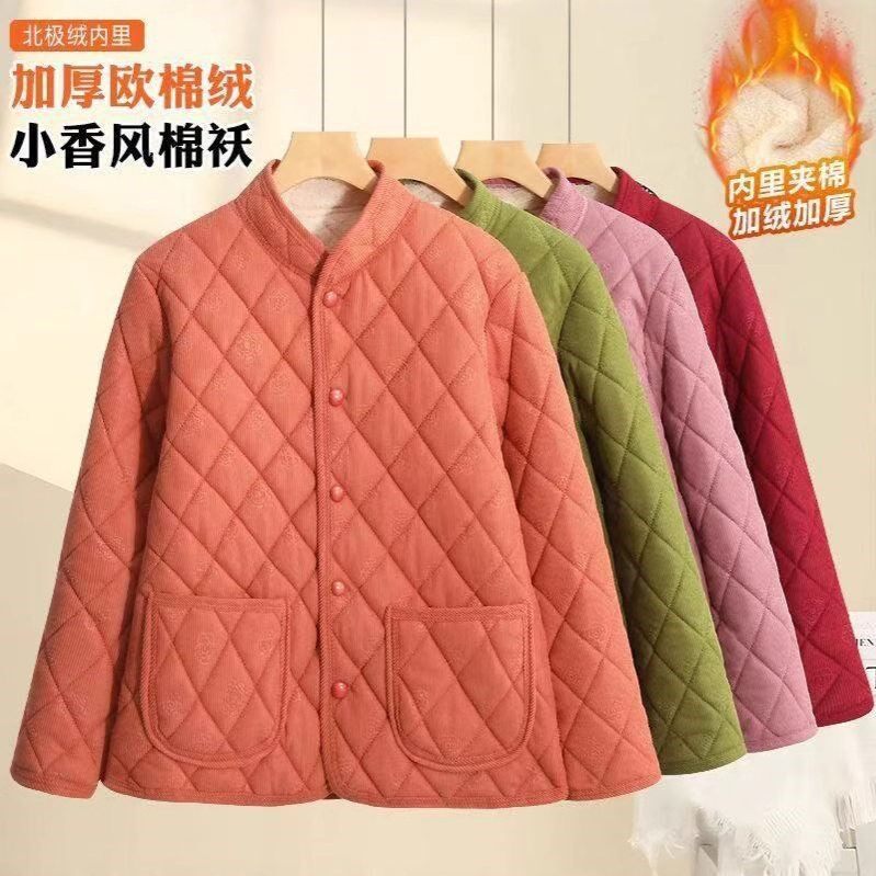 新款中老年女装秋冬加绒保暖小棉衣妈妈装厚棉服外套洋气短款棉袄