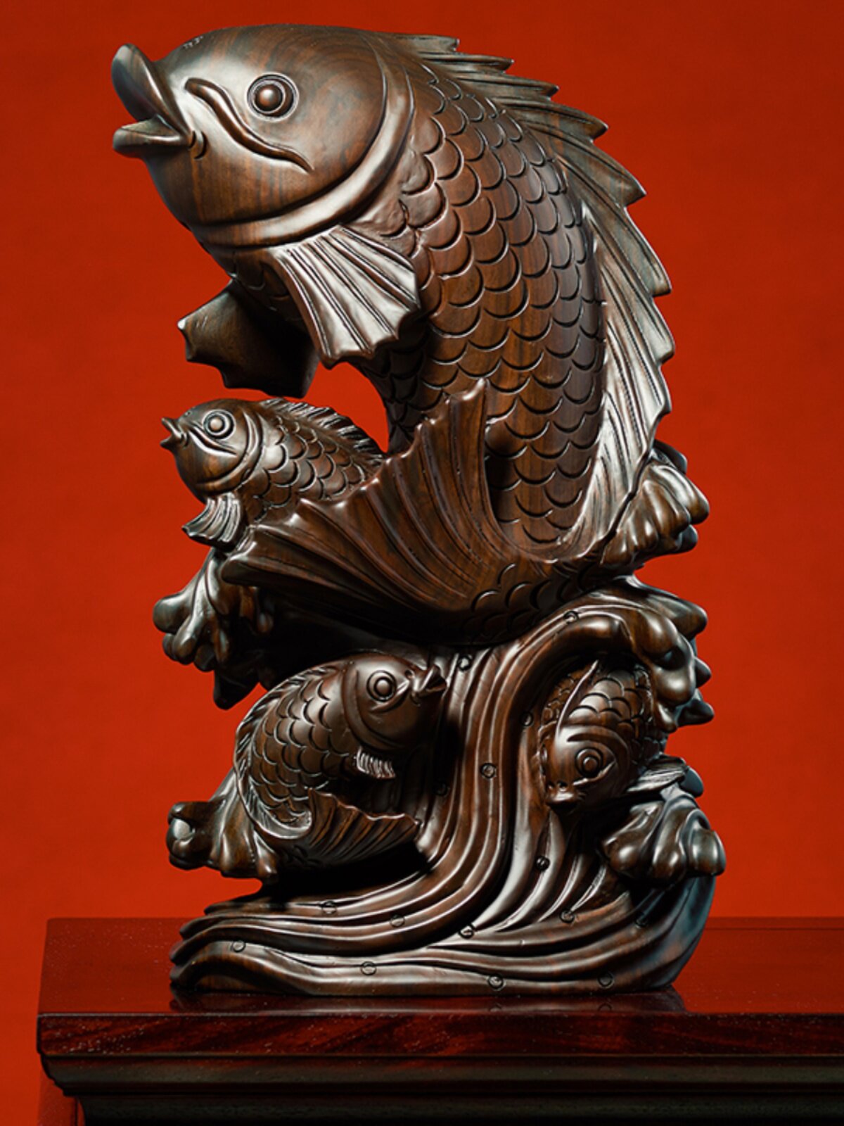 黑檀木雕摆件鲤鱼年年有余客厅办公室家居装饰开业礼品大号工艺品
