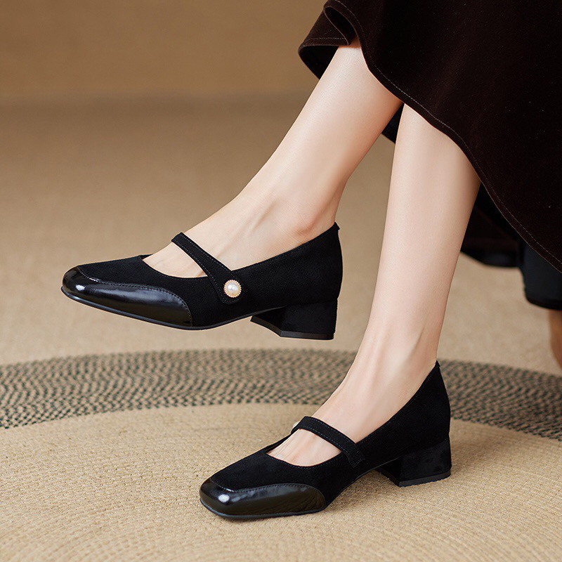 春秋鞋子新款时尚百搭方头粗跟浅口玛丽珍单鞋真皮软底女士皮鞋,女鞋,玛丽珍鞋,淘宝优惠券,粉丝福利购,淘宝优惠卷