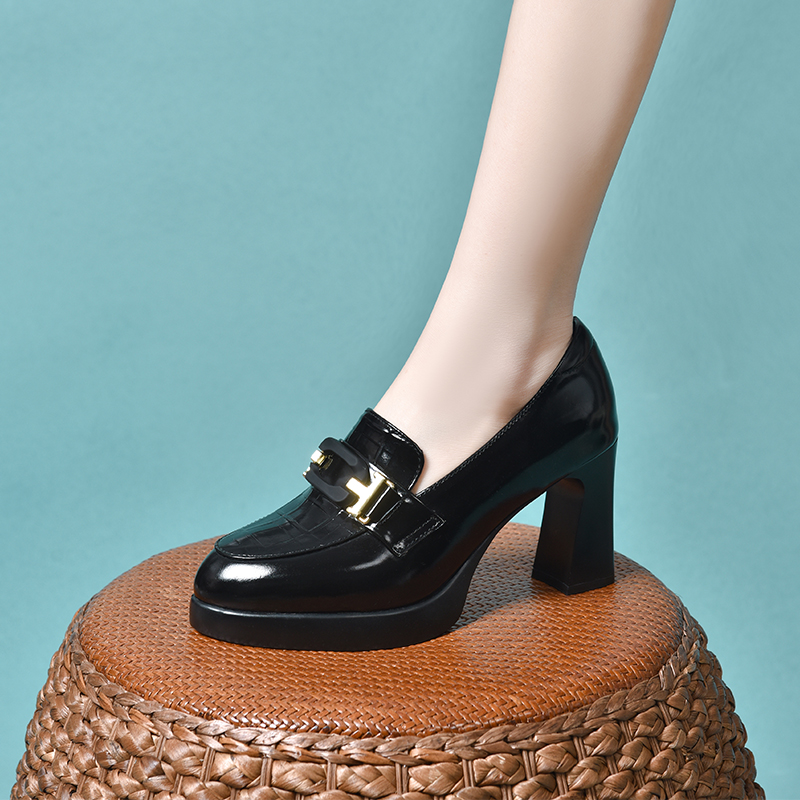 新款鞋子春季尖头厚底防水台高跟鞋单鞋春秋季不累脚真皮软底皮鞋