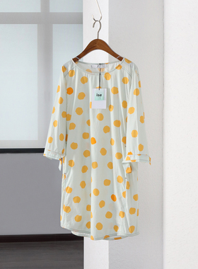 ise专柜正品夏季浅绿色圆领七分袖波点印花连衣裙P1920718-1689