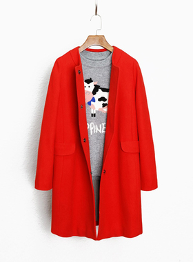 ise专柜正品 清仓特惠 高性价比迎新春红色羊毛呢子大衣D1730306