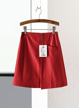 ise正红色桑蚕丝/棉清爽舒适时髦A字型百搭半身短裙品P1920505