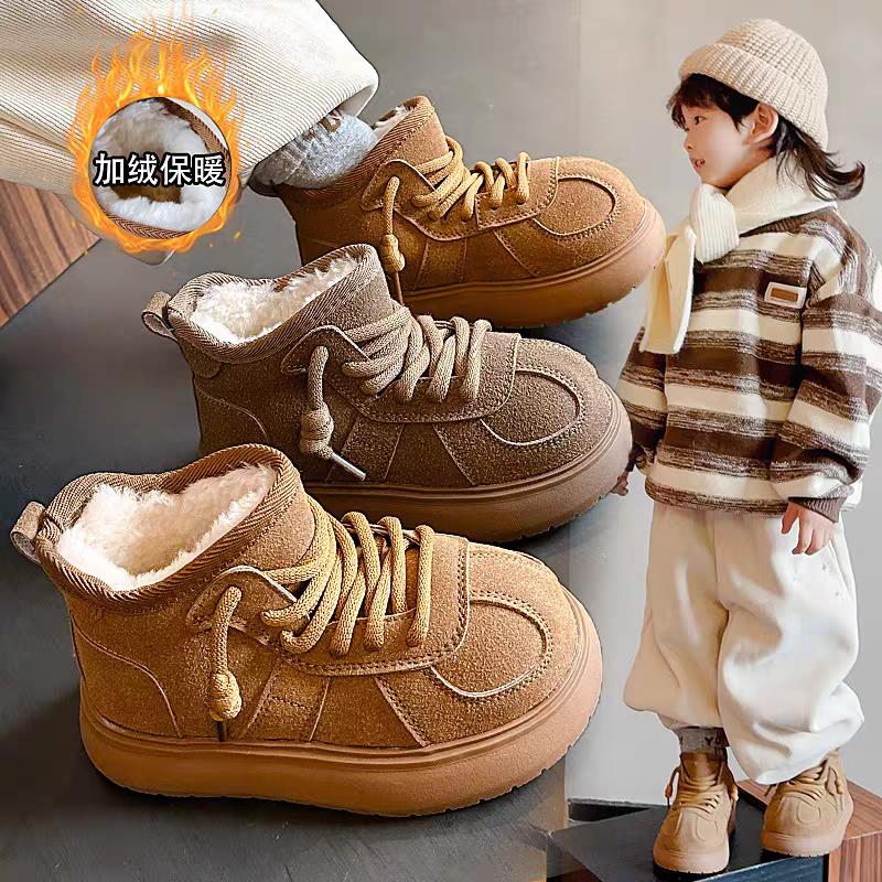 2025年冬季男童时尚卡皮巴拉大头加绒保暖雪地靴女童防滑大棉靴子