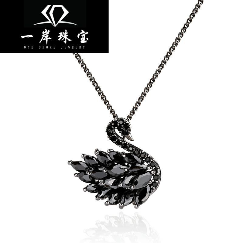 925纯银红色小天鹅高级感项链女潮网红锁骨链毛衣链2019新款法式