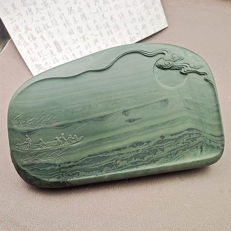碧波晚渡甘肃卓尼老坑洮砚中国名砚可磨墨砚台文房四宝手工雕刻