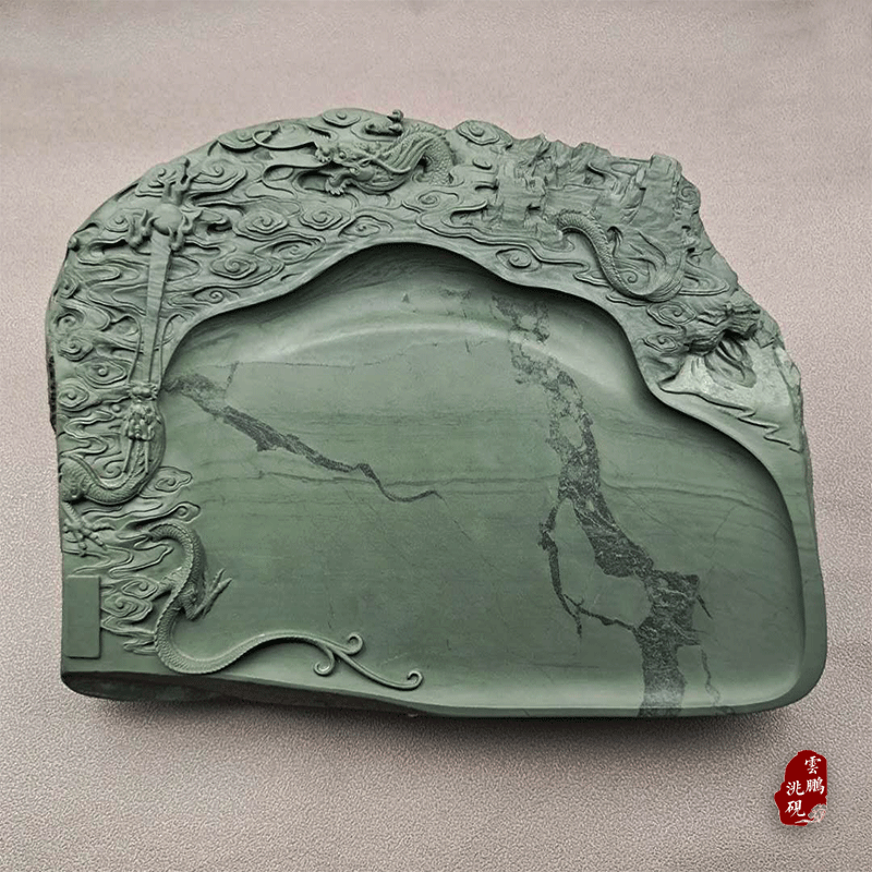 洮砚甘肃卓尼非遗手工砚台鸭头绿龙行神洲文房四宝原石砚洮河砚