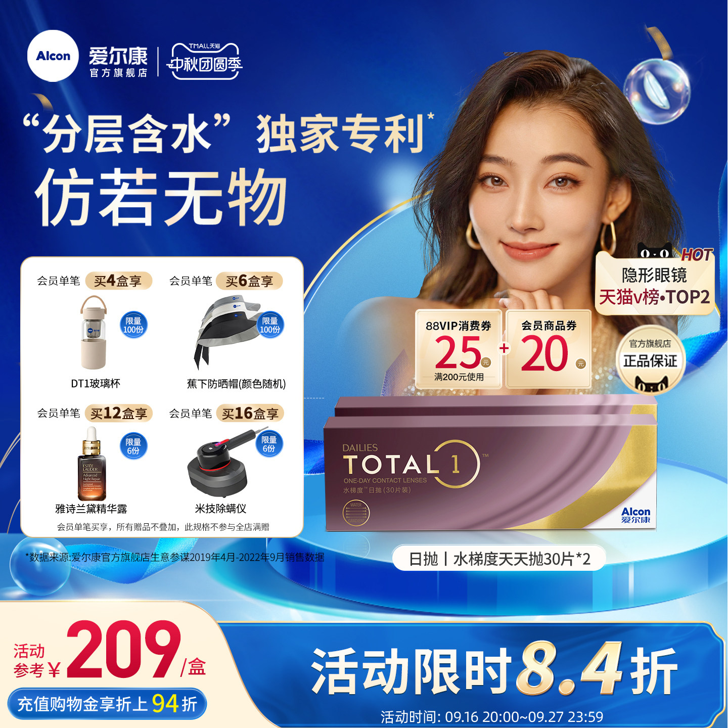 分层含水长时保湿爱尔康隐形眼镜硅水凝胶日抛30片图片