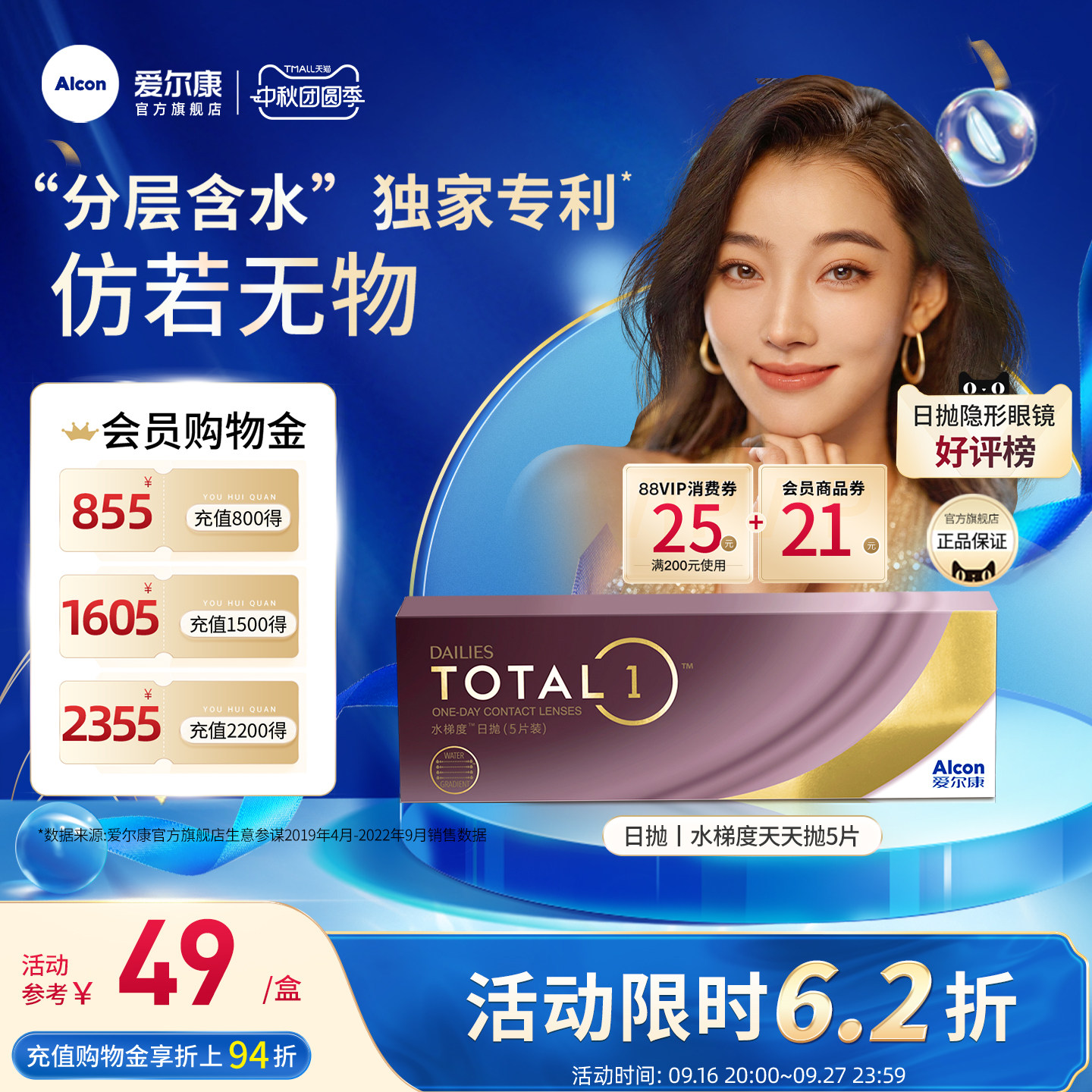 分层含水长时保湿爱尔康隐形眼镜硅水凝胶日抛5片图片