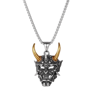 个性金角般若钛钢项链男面具吊坠嘻哈朋克炫酷挂件毛衣链配饰潮