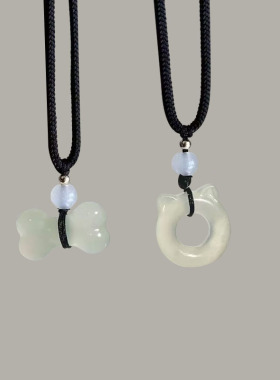 平安扣小狗猫猫项链骨头精美可爱透明吊坠男女情侣礼物送闺蜜配饰