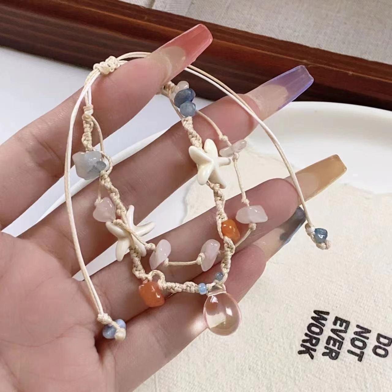 粉色碎石贝壳海星编织手链女生小众设计高颜值感甜美气质串珠手饰