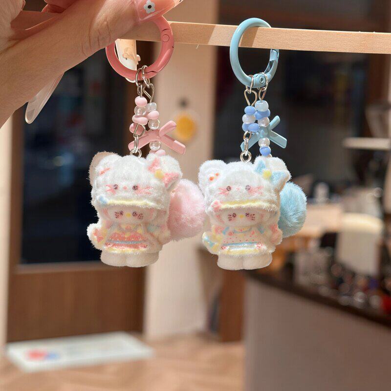 可爱植绒立体蝴蝶结猫咪钥匙扣超萌少女心包包挂件送女友闺蜜挂饰