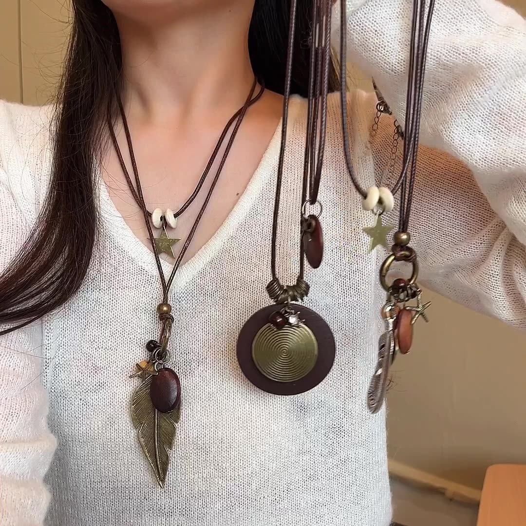 新中式禅意长款羽毛项链女复古民族风装饰毛衣链波西米亚吊坠配饰,饰品/流行首饰/时尚饰品新,项链,淘宝优惠券,粉丝福利购,淘宝优惠卷