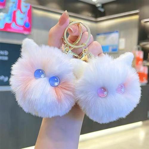 毛绒腮红猫猫球钥匙扣