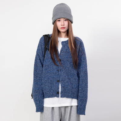 RHOMEHOUSE 秋冬韩系女氛围感粗纱不扎软糯开衫毛衣针织慵懒外套