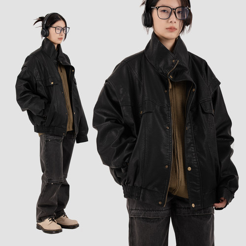 通勤造型百搭皮衣立领夹克