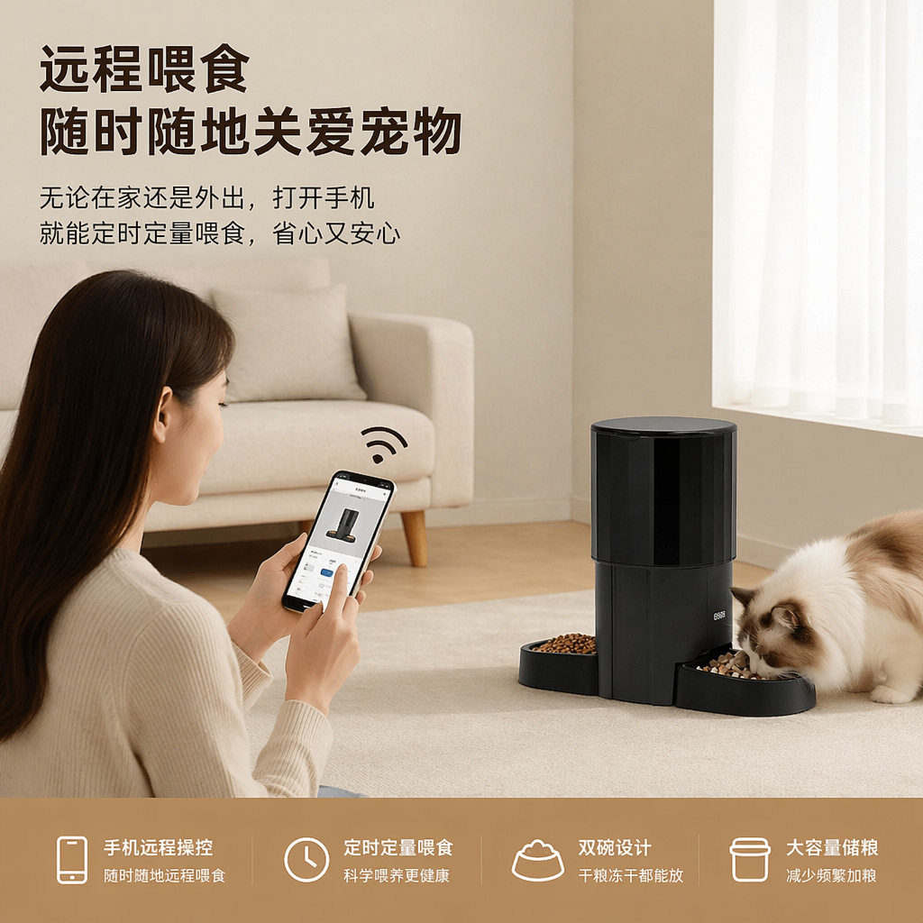 智能远程7L猫狗喂食器APP互动