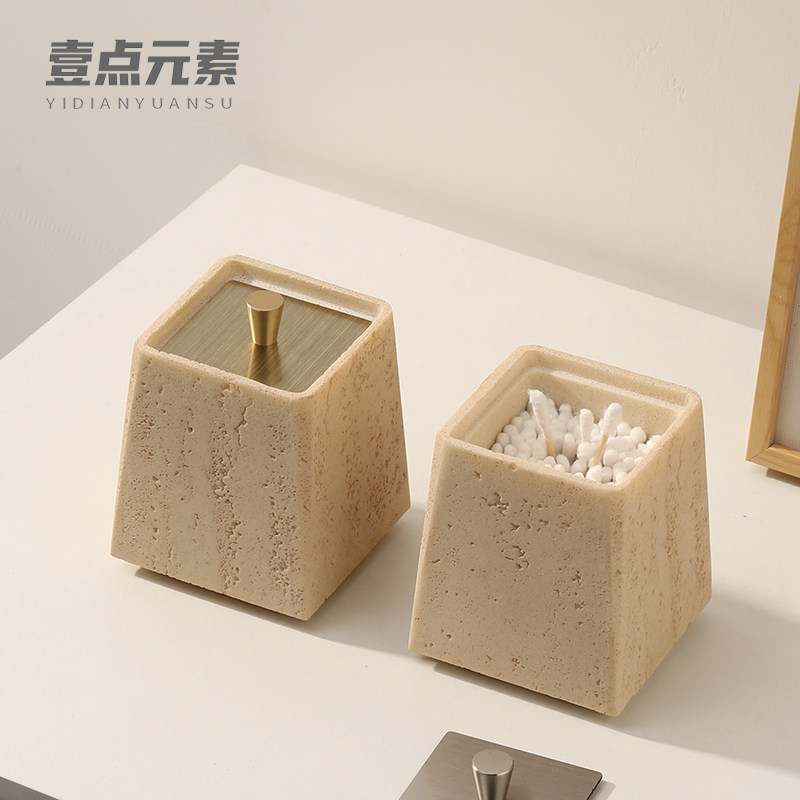 壹点元素侘寂风洞石高档棉签盒带盖家用棉棒盒棉签收纳盒创意摆件,收纳整理,棉签收纳盒/袋,淘宝优惠券,粉丝福利购,淘宝优惠卷