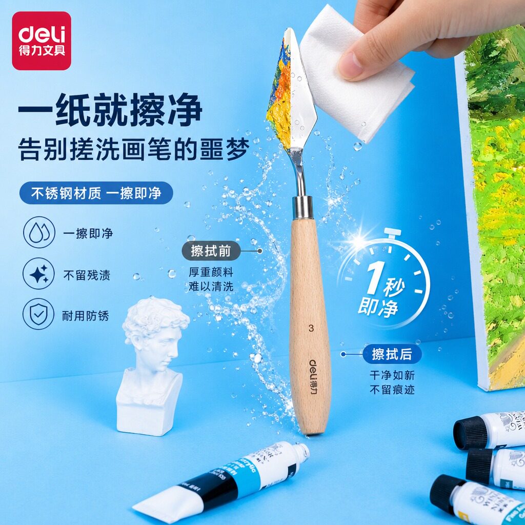 得力油画刀刮刀套装油画棒刮刀美术刮刀肌理画丙烯水粉颜料调色刀工具铲刀尖头平头刮软性美术学生专业调色刀